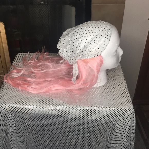 Pink Wig with Attached Glitter Bandana - Picture 4 of 6